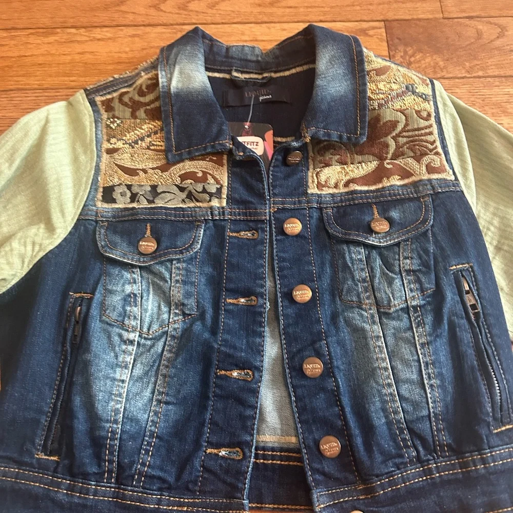 Whimsigoth tapestry patchwork denim jacket - Picture 3 of 15